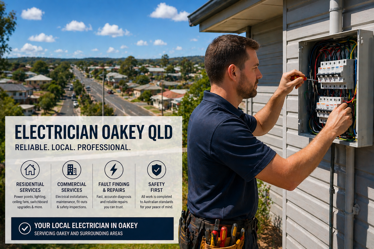 Licensed electrician Oakey QLD repairing electrical switchboard to improve safety and performance in residential home